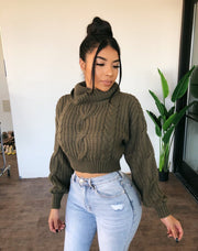 Jenn Semi Cropped Sweater(Olive)