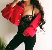 Bobby Cropped Denim Jacket(Red)